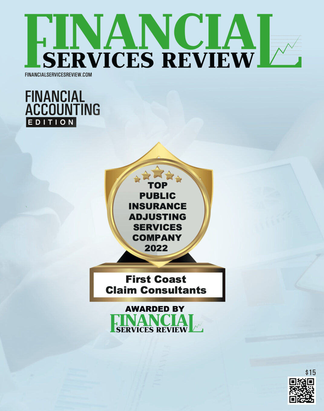 Top public insurance adjusting services company badge on a financial magazine cover.